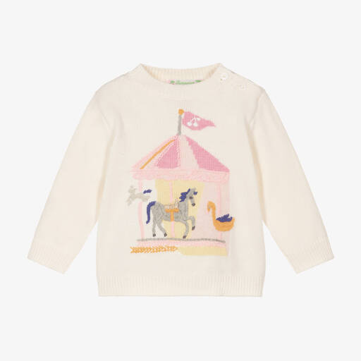 Bonpoint-بلوفر أطفال بناتي قطن وكشمير محبوك لون عاجي | Childrensalon Outlet