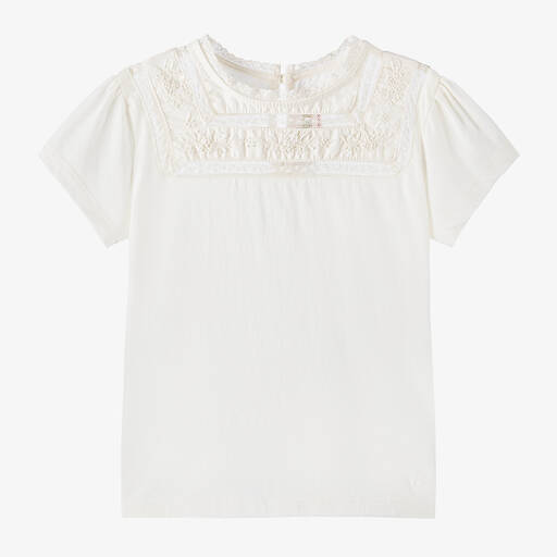 Bonpoint-Girls Ivory Cotton T-Shirt | Childrensalon Outlet
