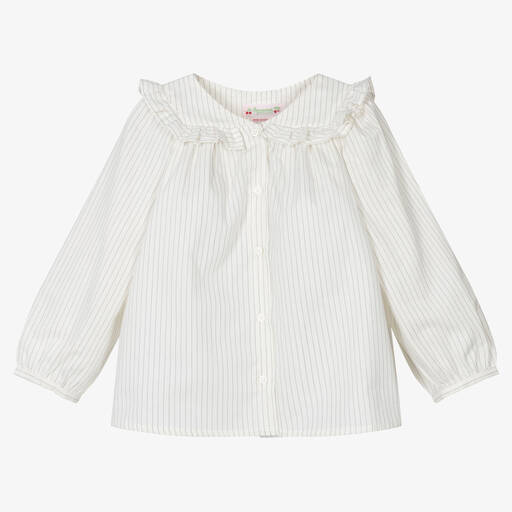 Bonpoint-Кремовая блузка из хлопка и шерсти в полоску | Childrensalon Outlet