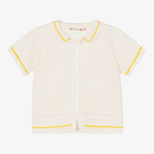 Bonpoint-Girls Ivory Crochet Knit Cardigan  | Childrensalon Outlet