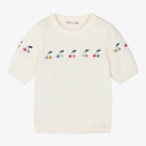 Bonpoint-Girls Ivory Embroidered Cherry Sweater  | Childrensalon Outlet