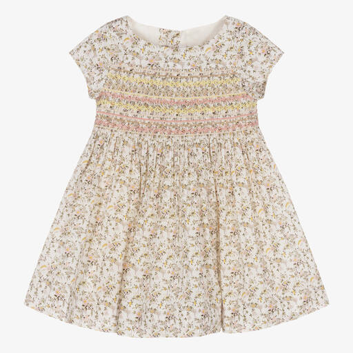 Bonpoint-Gesmoktes Liberty-Kleid elfenbein | Childrensalon Outlet