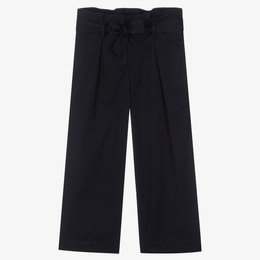 Bonpoint-Girls Navy Blue Cotton Twill Trousers | Childrensalon Outlet