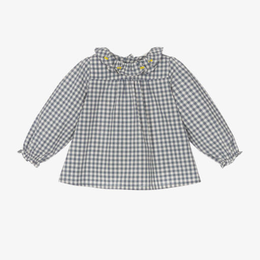 Bonpoint-Girls Navy Gingham Cotton Blouse | Childrensalon Outlet