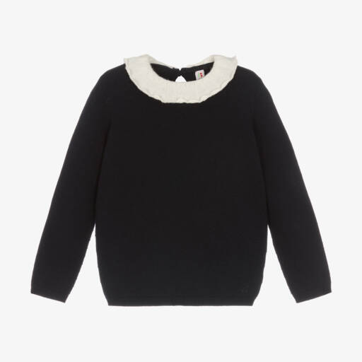 Bonpoint-Girls Navy Wool-Cotton Jumper | Childrensalon Outlet