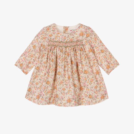 Bonpoint-Girls Pale Beige Floral Dress | Childrensalon Outlet