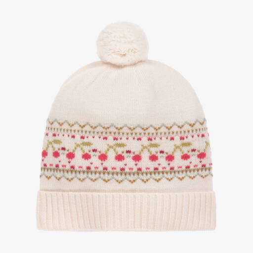 Bonpoint-Girls Pink Merino Wool Cherry Beanie | Childrensalon Outlet