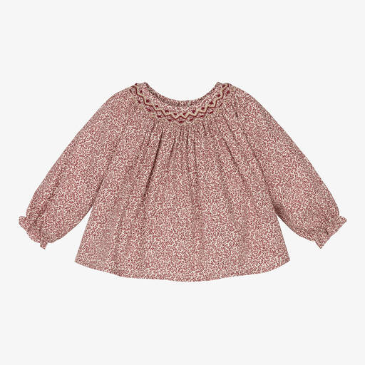 Bonpoint-Blouse rouge smockée à fleurs fille | Childrensalon Outlet