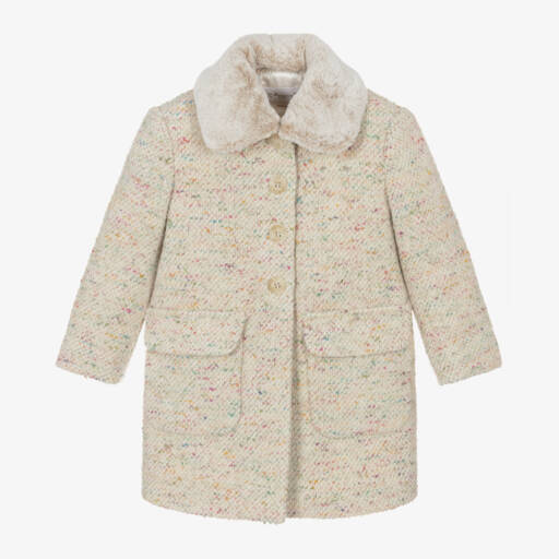 Bonpoint-Girls Tweed Coat with Faux Fur | Childrensalon Outlet