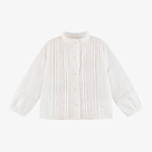 Bonpoint-Girls White Cotton Embroidered Blouse | Childrensalon Outlet