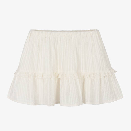 Bonpoint-Girls White Cotton Seersucker Skirt | Childrensalon Outlet
