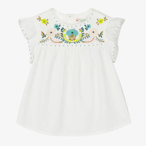 Bonpoint-Girls White Embroidered Poplin Blouse | Childrensalon Outlet