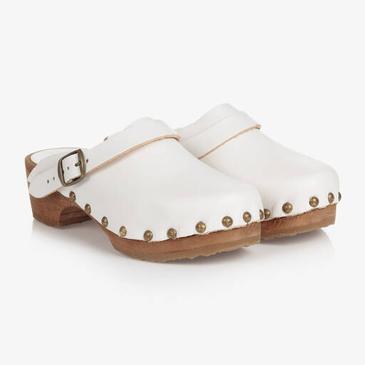 Bonpoint-Weiße Leder-Clogs für Mädchen | Childrensalon Outlet