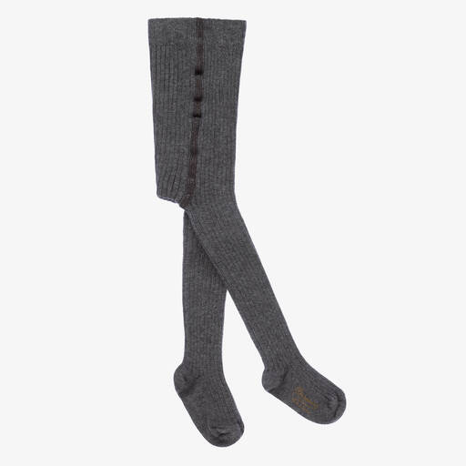 Bonpoint-Grey Ribbed Cotton Tights | Childrensalon Outlet