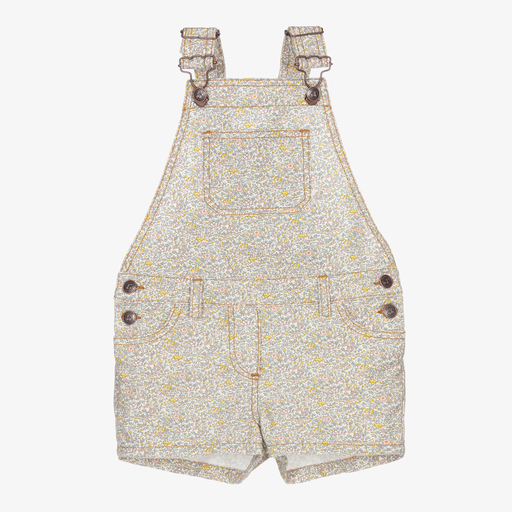 Bonpoint-Ivory Floral Dungaree Shorts | Childrensalon Outlet