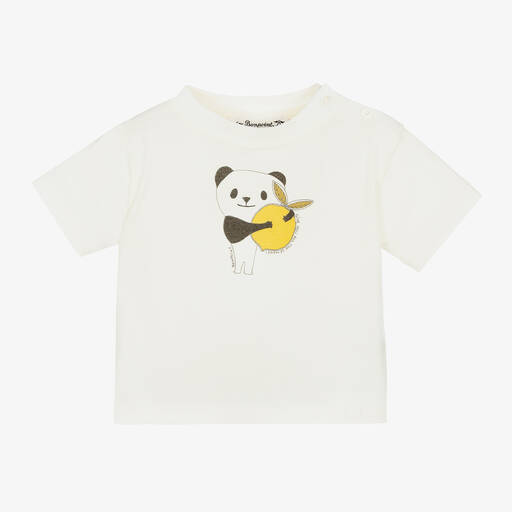 Bonpoint-Кремовая хлопковая футболка с пандой | Childrensalon Outlet