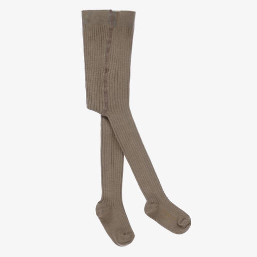 Bonpoint-Taupe Ribbed Cotton Tights | Childrensalon Outlet