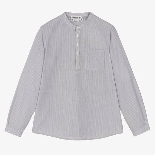 Bonpoint-Teen Boys Grey Cotton Striped Shirt | Childrensalon Outlet