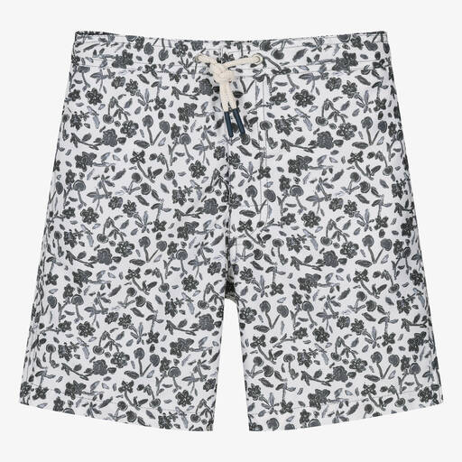 Bonpoint-Teen Boys Ivory & Black Floral Swim Shorts | Childrensalon Outlet