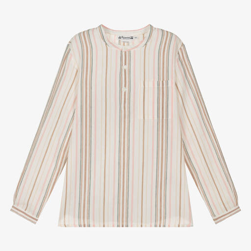 Bonpoint-Teen Boys Ivory Cotton Stripe Shirt | Childrensalon Outlet