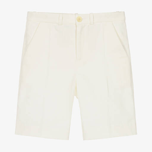 Bonpoint-Teen Boys Ivory Linen & Cotton Chino Shorts | Childrensalon Outlet