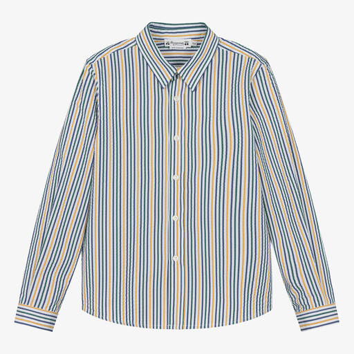 Bonpoint-Teen Boys White Striped Seersucker Shirt | Childrensalon Outlet