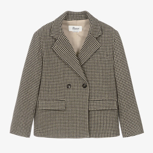 Bonpoint-Teen Girls Beige Wool Houndstooth Blazer | Childrensalon Outlet