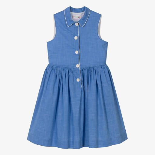 Bonpoint-فستان قطن كاروهات لون أزرق للمراهقات | Childrensalon Outlet
