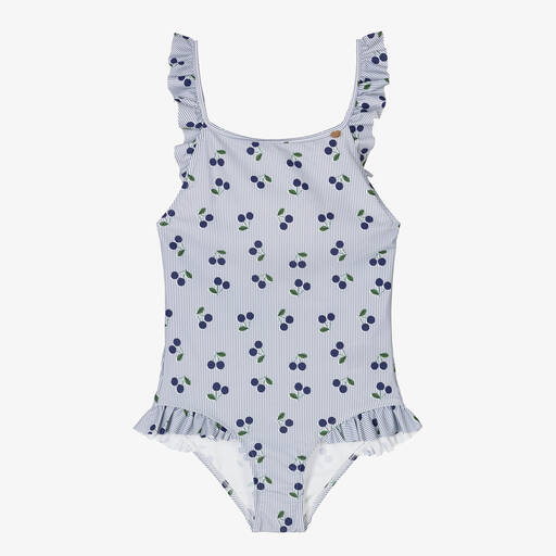 Bonpoint-Teen Girls Blue Stripe & Cherry Print Swimsuit  | Childrensalon Outlet