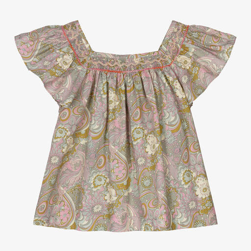 Bonpoint-Teen Girls Green Liberty Print Smocked Blouse | Childrensalon Outlet