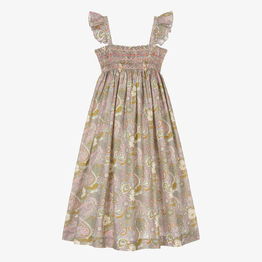 Bonpoint-Teen Girls Green Liberty Print Smocked Dress | Childrensalon Outlet