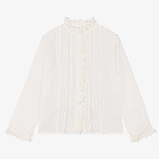 Bonpoint-Кремовая хлопковая блузка с оборками | Childrensalon Outlet