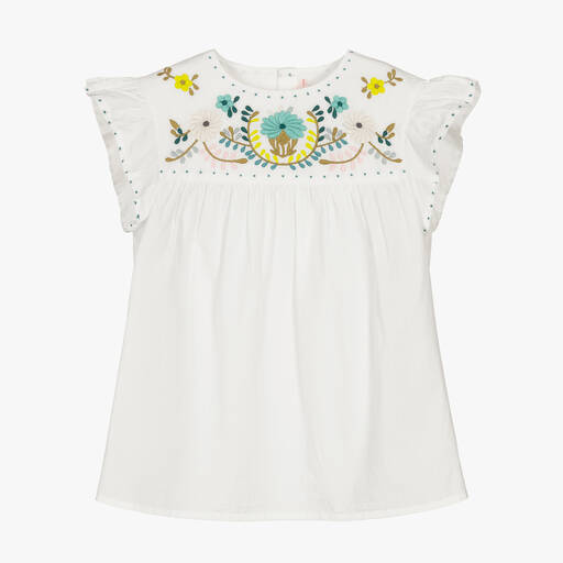 Bonpoint-Teen Girls Ivory Embroidered Floral Blouse | Childrensalon Outlet