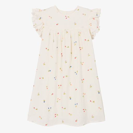 Bonpoint-Teen Girls Ivory Embroidered Seersucker Dress | Childrensalon Outlet