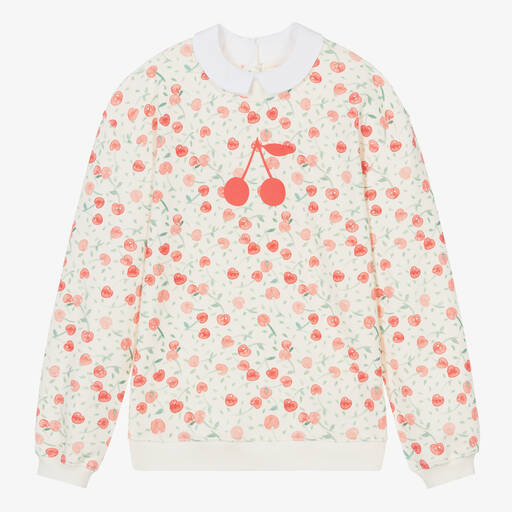 Bonpoint-Teen Girls White Cotton Cherry Sweatshirt | Childrensalon Outlet