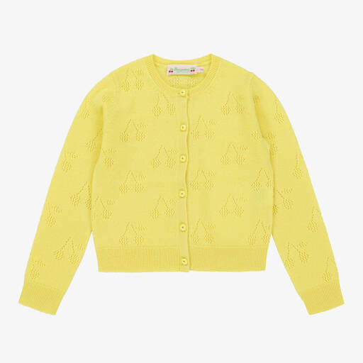 Bonpoint-Teen Girls Yellow Cashmere Cherry Cardigan | Childrensalon Outlet