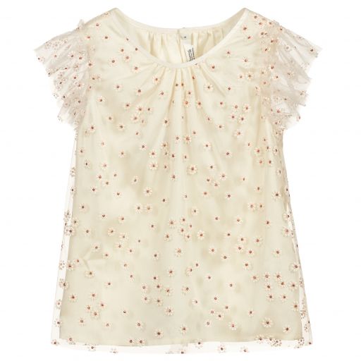 Bonpoint-Teen Ivory Floral Tulle Blouse | Childrensalon Outlet