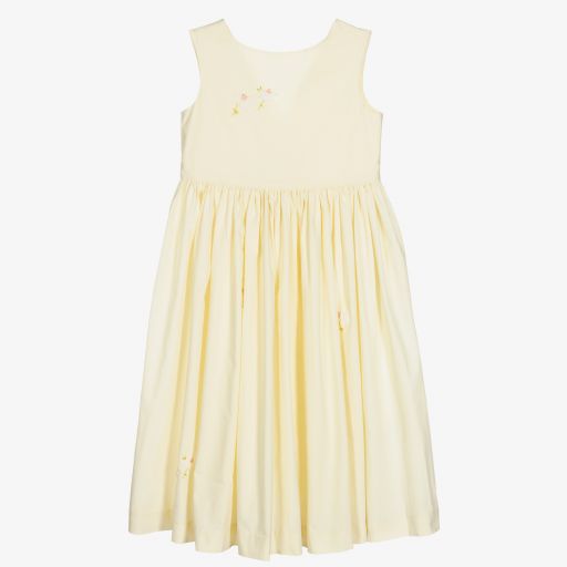 Bonpoint-فستان تينز بناتي قطن لون أصفر باهت | Childrensalon Outlet