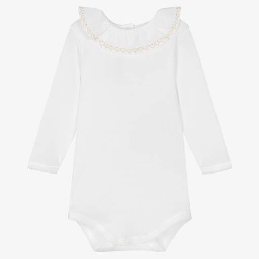 Bonpoint-White Organic Cotton Bodysuit | Childrensalon Outlet