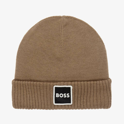 BOSS-Baby Boys Beige Knitted Beanie Hat | Childrensalon Outlet
