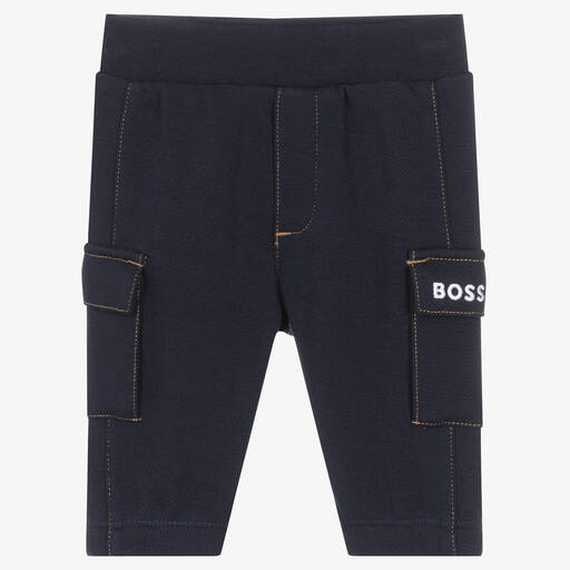 BOSS-Baby Boys Blue Cotton Joggers | Childrensalon Outlet