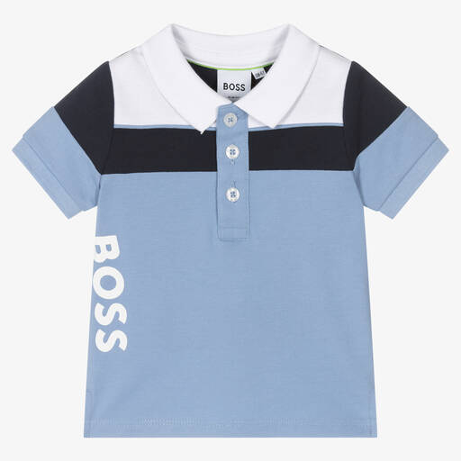 BOSS-Baby Boys Blue Cotton Logo Polo Shirt | Childrensalon Outlet