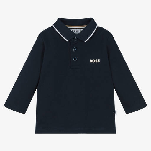 BOSS-Baby Boys Blue Cotton Polo Shirt | Childrensalon Outlet