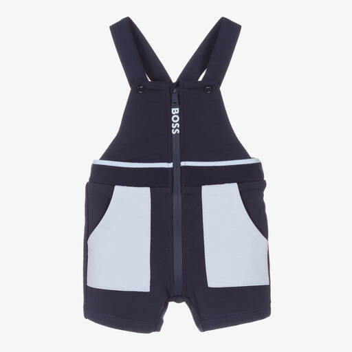 BOSS-Baby Boys Blue Jersey Dungarees | Childrensalon Outlet