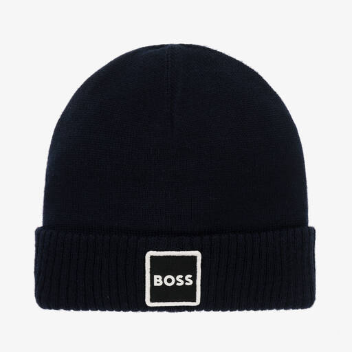 BOSS-Baby Boys Blue Knitted Beanie Hat | Childrensalon Outlet