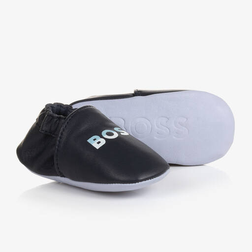 BOSS-Baby Boys Blue Leather Pre-Walker Shoes | Childrensalon Outlet