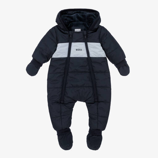 BOSS-Baby Boys Blue Logo Snowsuit | Childrensalon Outlet