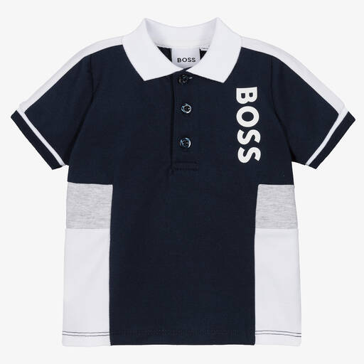 BOSS-Бело-синяя рубашка поло для малышей | Childrensalon Outlet