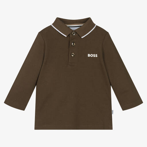BOSS-Baby Boys Brown Cotton Polo Shirt | Childrensalon Outlet