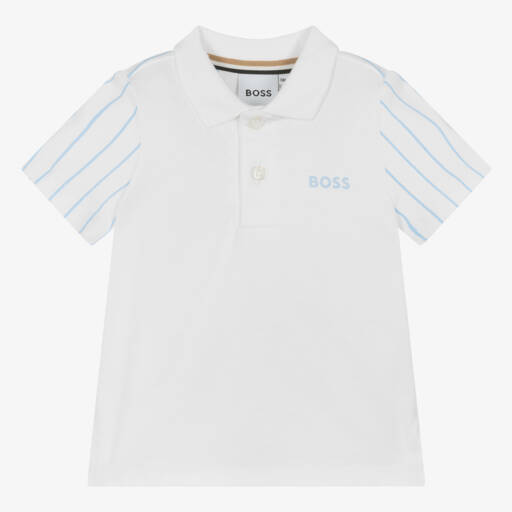 BOSS-قميص بولو قطن جيرسي لون أبيض | Childrensalon Outlet